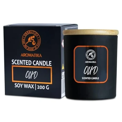 Imagen de AROMATIKA trust the power of nature Vela Perfumada Oud 200g de Cera Soja Aroma Relajación Fragancia para Hogar Aromaterapia Regalo Hombres