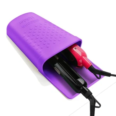 Imagen de ZAXOP soporte para alisador de pelo, silicona resistente al calor plancha plana, rizador, herramientas el cabello caliente, accesorios tocador con gancho acero inoxidable