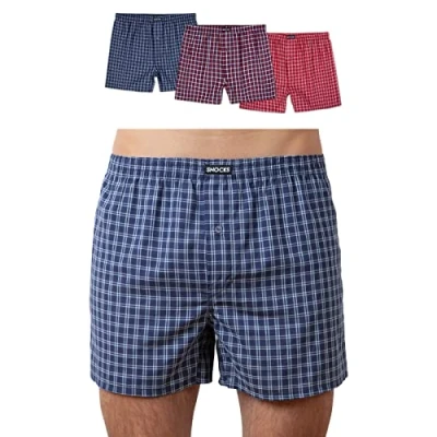 Imagen de Snocks Calzoncillos Hombre Boxer Tela Corte Americano 100% Algodón Orgánico Pack 3 Talla L Diseño: Mix Cuadritos (Azul/Rojo)