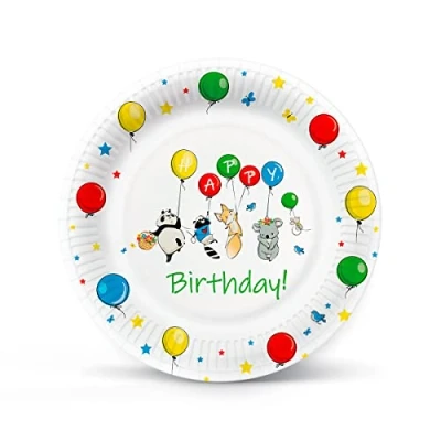 Imagen de PAW Platos Desechable para Fiestas (23 cm) 8 piezas Impreso con Tintas al Agua Fabricado Materias Primas 100% Degradables I Decoración Fiesta Color: Balloons