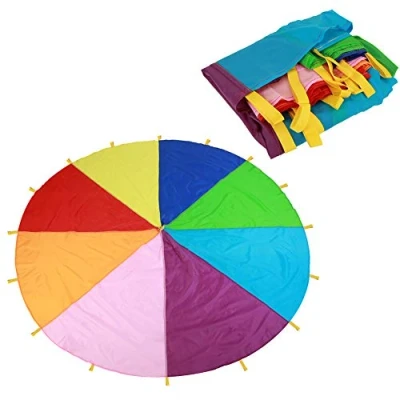 Imagen de Kids Parachute Giant Multicolored Kid&#039;s Play Canopy con 16 Asas Juegos para Interiores y Exteriores Juguetes Hacer Ejercicio Promover El Trabajo en Equipo(3.6m)