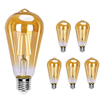 Imagen de Aigostar ST64 Bombilla Edison Estilo Vintage. Led E27 (Casquillo Gordo, 6W (Equivalente a 48W), De Filamento Blanco Cálido (2200K). Ángulo Haz 360º. No Regulable. Pack 6 Uds