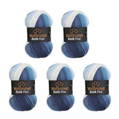 Imagen de Wollbiene Batik Fine 5 ovillos de 100 g, 500 lana con degradado multicolor, multicolor (5500 azul blanco)