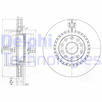 Imagen de DELPHI BG3723 Disco de freno 305 28 5 ventilado aceitado sin procesar cojinete rueda, anillo sensor ABS