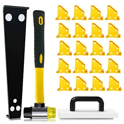 Imagen de herramientas para suelo laminado, kit de instalación pisos, vinilo Bloque palanca con mango, espaciador 2 en 1, barra tracción resistente, mazo reforzado