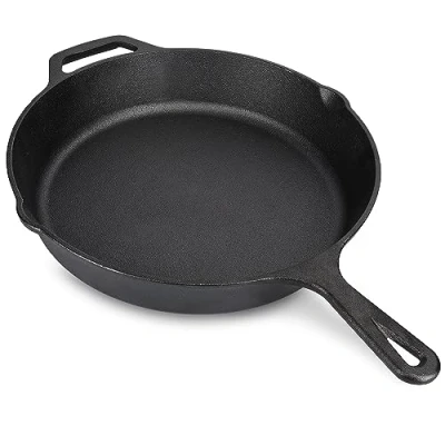 Imagen de Navaris Sartén de Hierro Fundido Cast Iron Skillet curado y con Dos Mangos Mineral para inducción Horno Plancha Gas 25 CM