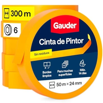 Imagen de GAUDER Cinta de Pintor (24 mm x 50 m) 6x Enmascarar Washi Premium para Bordes Precisos Adhesiva Pro Sin Residuos Pintura Paredes y Barnizado