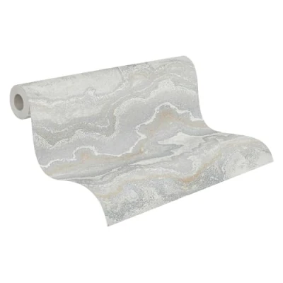 Imagen de Livingwalls papel pintado 396595 con aspecto de mármol diseño alta calidad en gris, plata efecto brillo oro 10,05m x 0,53m