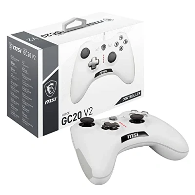 Imagen de MSI FORCE GC20 V2 WHITE Controlador Gamepad Con Cable para PC Cubiertas D Pad Intercambiables, 2 Motores de Vibración, USB 2.0