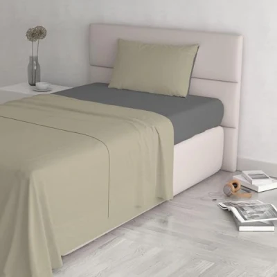 Imagen de Italian Bed Linen Juego de sábanas Color Natural (Hoja Plana 180x300, Plancha instalada 120x200cm+Funda Almohada 52x82cm), Gasolina Petroleo/Verde Botella, Fresa/Avio, pequeño doble