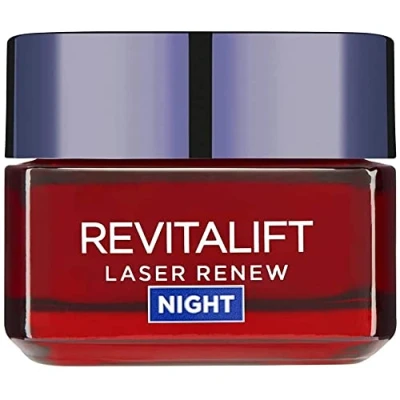Imagen de Crema hidratante facial con láser L&#039;Oreal Paris Revitalift, máscara de noche antienvejecimiento triple acción X3 retinol profesional, ácido hialurónico y vitamina CG, 50 ml