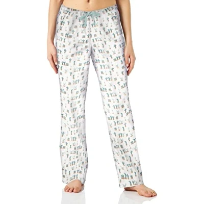 Imagen de Amazon Essentials Pantalón de Pijama Popelín Mujer, Blanco Cactus, L