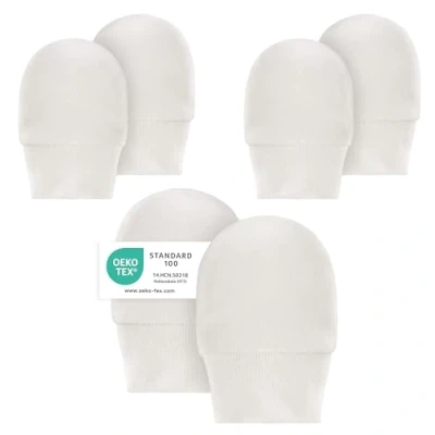 Imagen de Laloona Pack de 3 Manoplas Antiarañazos Bebe, Guantes Bebe Recien Nacido, Mitones Algodón 100%, Certificado Oeko Tex, 0 6 Meses Blanco