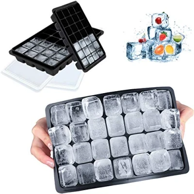 Imagen de LessMo Bandeja de Cubitos Hielo, moldes Hielo Silicona con Tapas Antideslizantes (Negro)