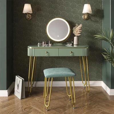 Imagen de Vicco Tocador Grace, Verde Alto Brillo, 100 cm con iluminación LED y Taburete
