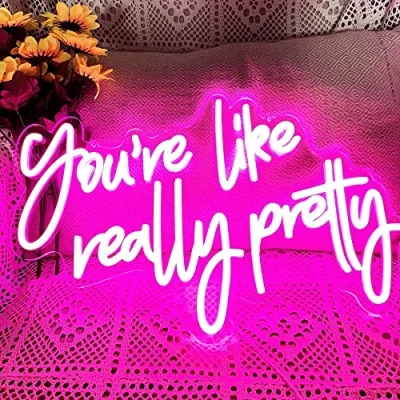 Imagen de Letrero de neón LED Rosa con Texto en inglés You Are Like Really Pretty para decoración Pared, Despedida Soltera, Compromiso, Boda, Interruptor Regulable USB