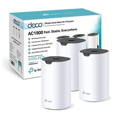 Imagen de TP Link Deco S1900 (3 Pack) Mesh Wi Fi AC1900, Cobertura de hasta 520 m², se Adapta a Pisos y hogares Varias Plantas, Modos Trabajo múltiple, 2 x Puertos Gigabit por Unidad