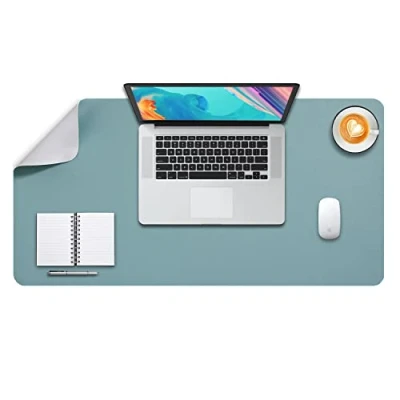 Imagen de DOBAOJIA Alfombrilla de Escritorio, Protector Ordenador, Teclado y Raton, Tapete Uso Doble Cara Cuero PU Impermeable 80 x 40cm Verde Grisáceo/Gris