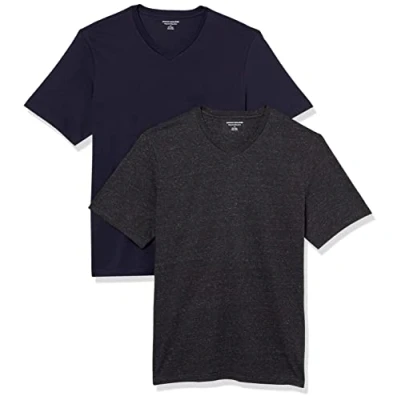 Imagen de Amazon Essentials Camiseta de manga corta, cuello pico, corte recto (disponible en tallas grandes y largos especiales) Hombre, Pack 2, Azul Marino/Carbón Mezcla, XXL