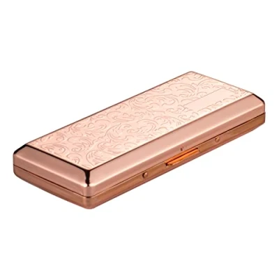 Imagen de caja de cigarrillos metal Damas y hombres, bolsillo con clip resorte doble cara portátil capacidad para 10 100 mm (Rose gold)