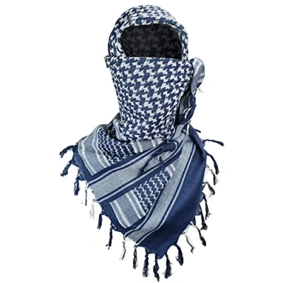 Imagen de Luxns bufanda táctica militar Shemagh del desierto / 100% algodón Keffiyeh Wrap para hombres y mujeres, azul, Talla única