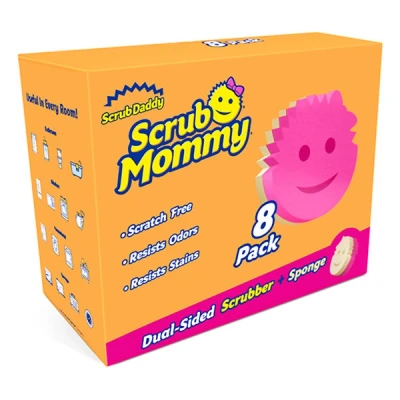 Imagen de Scrub Daddy esponja y estropajo de doble cara, Mommy, sin arañazos para platos hogar, suave en agua tibia, firme frío, resistente al olor, multisuperficie, 8 unidades (paquete 1)