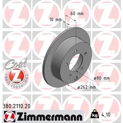 Imagen de ZIMMERMANN COAT Z 380.2110.20 Disco de freno 262 10 6/5 5 114 macizo revestido MITSUBISHI: Lancer 8, 8 Limousine