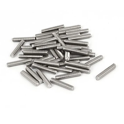 Imagen de sourcing map Varilla roscada tornillos Barra de tono plateado M4 x 20mm 304 totalmente acero inoxidable 50 pcs