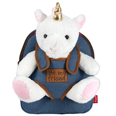 Imagen de PERLETTI Mochila Infantil Grande de Animal Peluche Bolso para Niños Niñas 3 4 5 Años con Muñeco Extraíble Escuela Guarderia Viaje Bolsa Escolar Suave 21x27x9 cm (Unicornio)