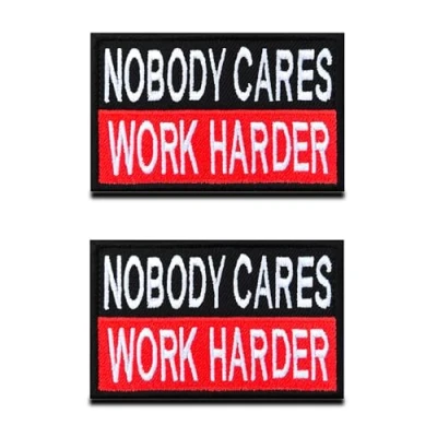 Imagen de 2 Piezas &quot;Nobody Cares Work Harder&quot; Divertido Táctica Militar Moral Bordado Emblema Hook &amp; Loop Biker Parche para Ropa Mochila Sombrero Uniforme Perro Chaleco