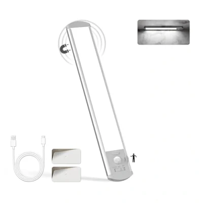 Imagen de LQWELL® Lámpara de Armario con 36 LEDs, Sensor Movimiento Inalámbrico, 24 cm, 1500 mAh, Recargable, Regulable, Para cocina, Armario, Estantería, Dormitorio (Gris, 1 pieza)