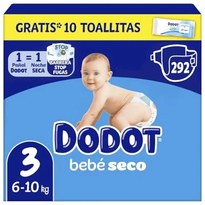 Imagen de Dodot Pañales Bebé Seco Talla 3 (6 10 kg), 292 con Protección Antifugas, Pack Mensual