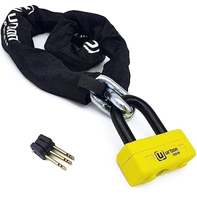 Imagen de URBAN UR75120 Cadena Candado Antirrobo Pesado ø15mm + Mini U, Alta Seguridad Homologada SRA, 120cm Completamente Testada +Visible, Antirobo Multifunción para Disco Freno, Anclaje, Motocicleta, Parking