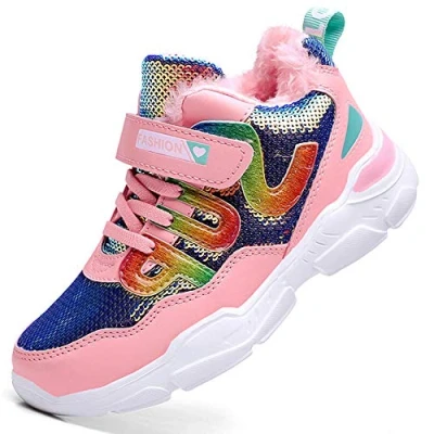 Imagen de HSNA Zapatillas con Lentejuelas Niña Zapatos de Gimnasia para Caminar Ligero Trainers Fur Forro(a01 1 Rosa 26 EU)