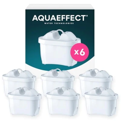 Imagen de AQUAEFFECT MAX+ Cartuchos de filtro agua, Reemplazo para Brita® Maxtra+® Plus,Maxtra Pro® All in 1,Compatible con la jarra Marella®,Reduce el cloro y cal,Elección ecológica (6)