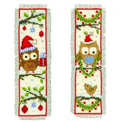 Imagen de VERVACO Kit Bordado Punto De Cruz Contado Marcapáginas Manualidades Juego 2 BUHOS con Sombrero Set Completo para Principiantes Regalo Amante Libros ca. 6 x 20 cm Cross Stitch