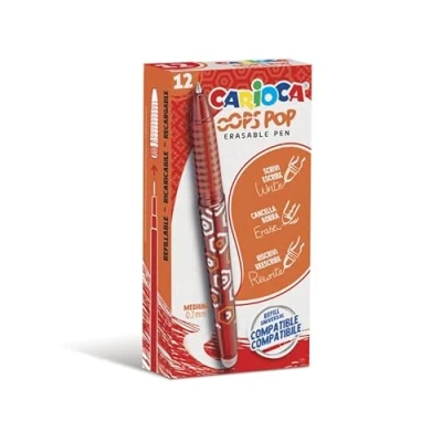 Imagen de Carioca bolígrafos borrables Oops Pop rojo 12 uds. Juego de recargables para escuela y oficina con capucha, doble goma mango ergonómico, rojos, unidades