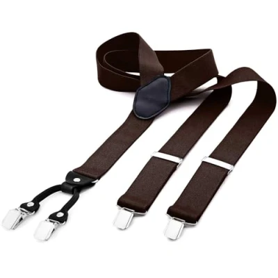 Imagen de DonDon tirantes hombre anchos 3,5 cm con 4 clips extra fuertes para pantalones Rojo burdeos