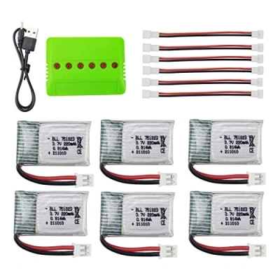 Imagen de 6PCS 3.7V 220mAh Paquete de batería litio con cargador 6 en 1 para E010 E010C E011 E011C E013 GoolRC T36 NINHUI NH010 F36 H36 HS210 Quadcopter RC Drone
