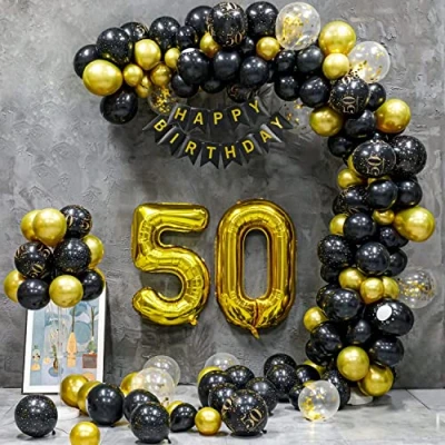 Imagen de Globos 50 cumpleaños Hombres, Años Decoracion Cumpleaños,Decoraciones Fiesta Oro Negro con Pancarta Feliz para Hombres y Mujeres Dfiesta de cumpleaño Decoracione