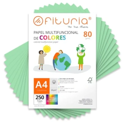 Imagen de Folios de Colores, Pack 250 Hojas A4 80gr Papel Colores para Manualidades, Impresora, Scrapbooking Ideal Origami, Papiroflexia, Oficina y Escuela (Verde Claro, 250h)