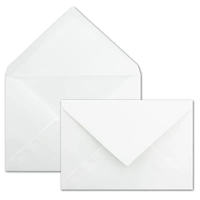 Imagen de 50 sobres DIN C5, color blanco, 16,1 x 22,8 cm, con adhesivo húmedo y solapa de cierre en punta, 90 g/m², superficie lisa mate tacto agradable