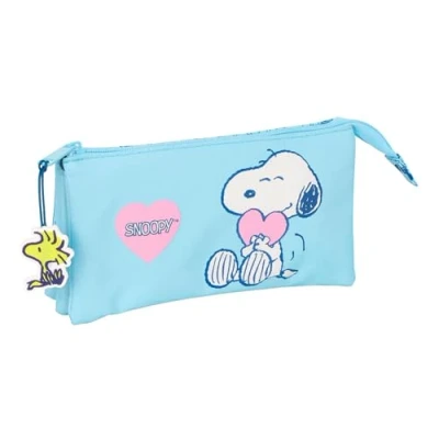 Imagen de Snoopy Love Portatodo Triple, Estuche Infantil, Niño, Ideal para Niños en Edad Escolar, Cómodo y Versátil, Calidad Resistencia, 22x3x12 cm