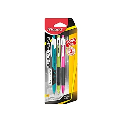 Imagen de Maped Accesorios de Escritura Portaminas Long Life 0,5 mm Pack con 3 Unidades Sistema Presión Blanda Antideslizante Fácil Recarga Colores