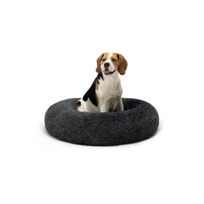 Imagen de lionto Cama Perros Redonda cojín Gatos sofá para Donut, (XXL) 80 cm Ø Gris Oscuro