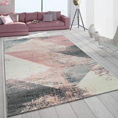 Imagen de Alfombra De Salón Pelo Corto Colorida Abstracta Diseño Geométrico Colores Pastel, tamaño:160x230 cm