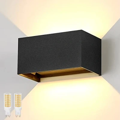 Imagen de Dr.lazy 20W Lampara de Pared LED Con G9 Bombillas Reemplazables, Aplique Exterior Impermeable IP65, Ángulo ajustable Lámpara Pared, Para Interior/Exterior (Negro/Blanco Cálido)