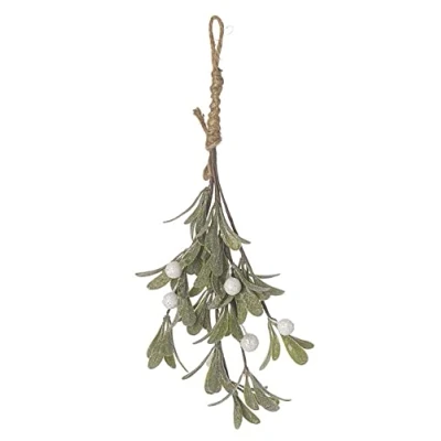 Imagen de Decoración artificial de Navidad verde esmerilado MISTLETOE para colgar con bayas y hojas blancas brillantes 27 cm