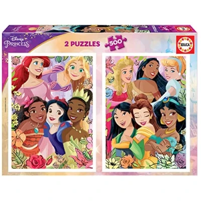 Imagen de Educa Disney Princess, 2 Puzzles de 500 Piezas con imágenes Disney, Medidas: 34 x 48 cm, Incluye Fix Puzzle para Colgar el una Vez finalizado, A Partir 10 años (19253)
