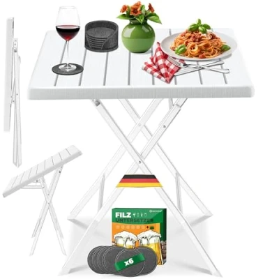 Imagen de KESSER® mesa plegable para balcón, resistente a la intemperie, los rayos UV, muebles de acero revestido y aspecto madera, jardín exteriores, con